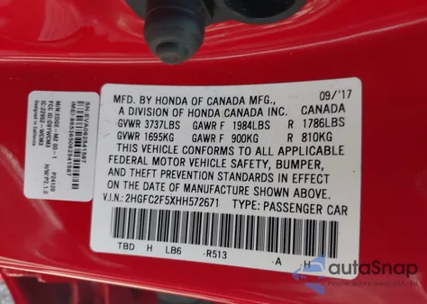 2017 Honda Civic Lx from USA, damaged, VIN 2HGFC2F5XHH572671
